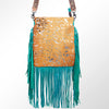 ADBGS192 Splatter Cowhide Large Crossbody Bag with Fringe & Tooled Leather Strap