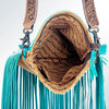 ADBGS192 Splatter Cowhide Large Crossbody Bag with Fringe & Tooled Leather Strap