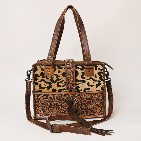 ADBG591 American Darling Hand Tooled Floral Carved & Hair-On Cowhide Western Leather Tote Bag