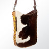 ADBG593 Cowhide Crossbody Bag with Tooled Leather Sunflower Accents Western Hair-On-Hide Tote