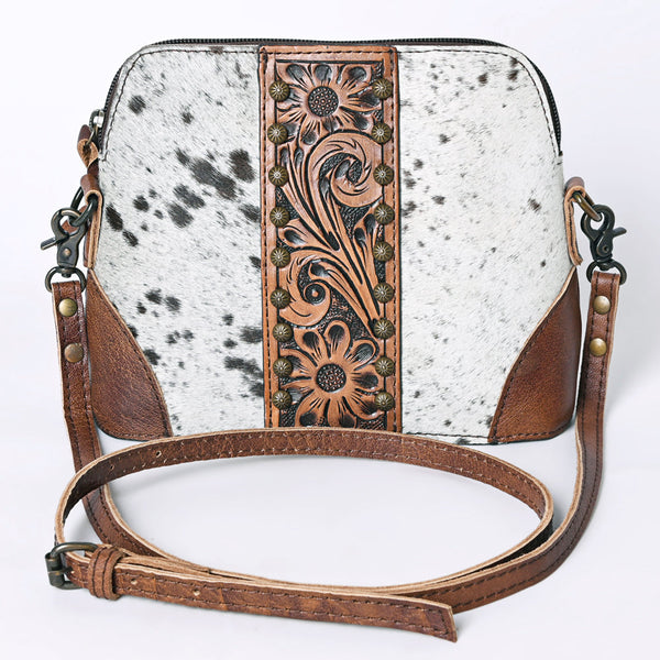 ADBG596 American Darling Hand Tooled Floral Carved & Hair-On Cowhide Western Cross body Bag