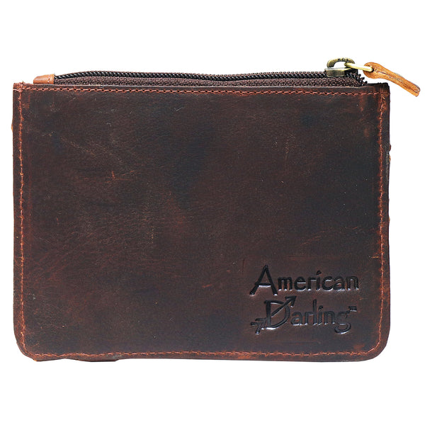 ADBGM121 Handwoven Leather Coin Pouch - Distressed Basketweave Zip Wallet