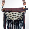 ADBG602 Boho Chevron Hair-On Cowhide Fringe Crossbody with Hand Tooled Leather Strap