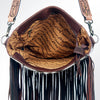 ADBG602 Boho Chevron Hair-On Cowhide Fringe Crossbody with Hand Tooled Leather Strap