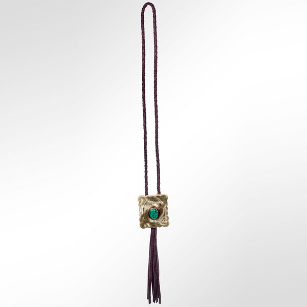 LC-ADJW101 Men's Western Jewelry Necklace with Silver Concho, Turquoise Stone & Leather Fringe