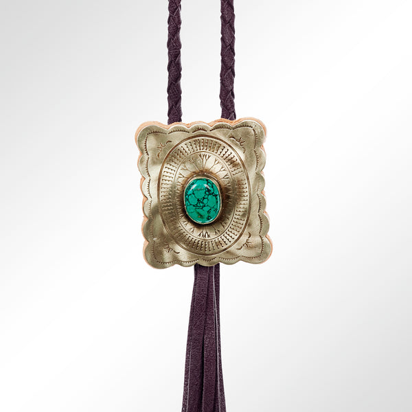 LC-ADJW101 Men's Western Jewelry Necklace with Silver Concho, Turquoise Stone & Leather Fringe