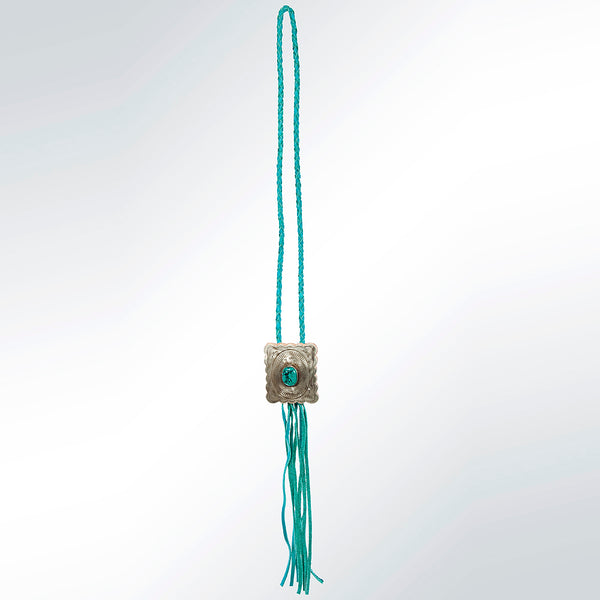 LC-ADJW101 Men's Western Jewelry Necklace with Silver Concho, Turquoise Stone & Leather Fringe