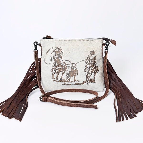 ADBG109 American Darling Western Leather Crossbody Bag Hair-On Cowhide and Fringe