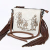 ADBG109 American Darling Western Leather Crossbody Bag Hair-On Cowhide and Fringe