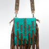 ADBG733 American Darling Hand Tooled Floral Carved Strap Cross body Bag Hair-On Cowhide Western Fringed Purse