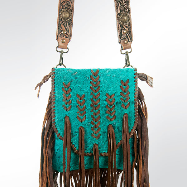 ADBG733 American Darling Hand Tooled Floral Carved Strap Cross body Bag Hair-On Cowhide Western Fringed Purse