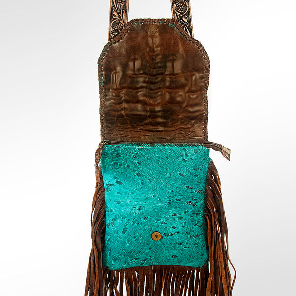 ADBG733 American Darling Hand Tooled Floral Carved Strap Cross body Bag Hair-On Cowhide Western Fringed Purse
