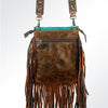 ADBG733 American Darling Hand Tooled Floral Carved Strap Cross body Bag Hair-On Cowhide Western Fringed Purse