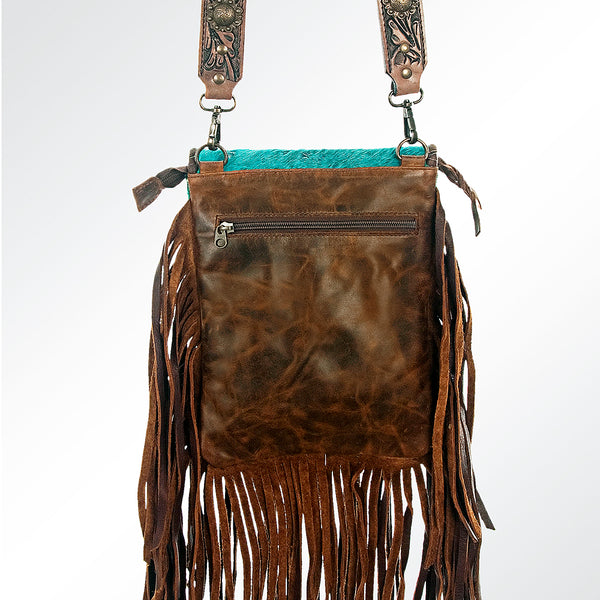 ADBG733 American Darling Hand Tooled Floral Carved Strap Cross body Bag Hair-On Cowhide Western Fringed Purse