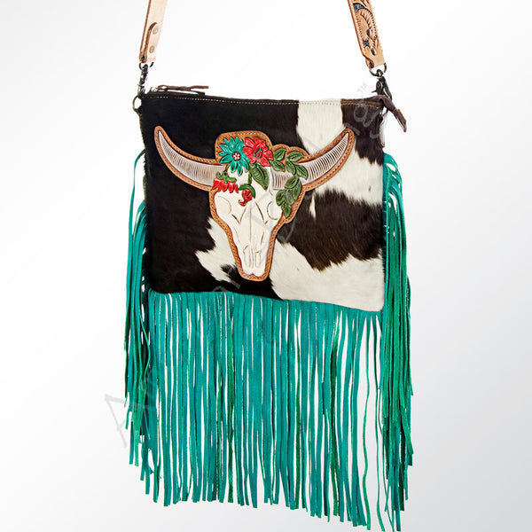ADBG657 American Darling Hand Tooled Floral & Hair-On Cowhide Western Cross body Bag
