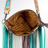 ADBG658 Leopard Hair-on-Hide Crossbody Bag with Tooled Leather War Bonnet & Fringe