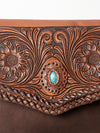 ADBGD119 American Darling Hand Tooled Floral Leather Envelope Crossbody with Turquoise Concho