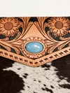 ADBGD120 American Darling Hand Tooled Floral & Hair-On Cowhide Envelope with Turquoise Concho