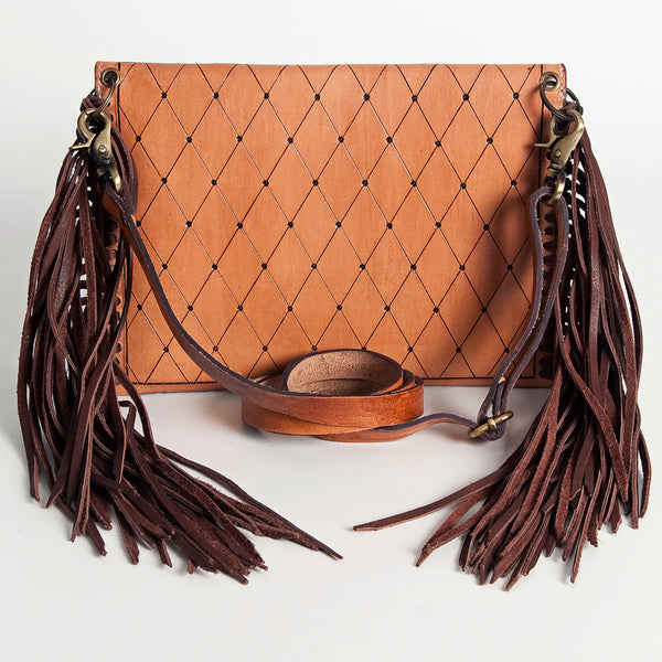 ADBGA124 American Darling Hand Tooled Western Leather Envelope Crossbody Bag with Fringe