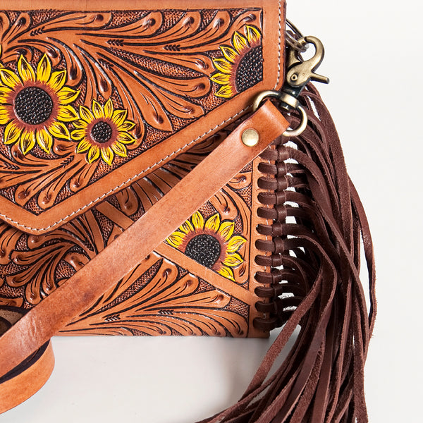 ADBGA124 American Darling Hand Tooled Western Leather Envelope Crossbody Bag with Fringe