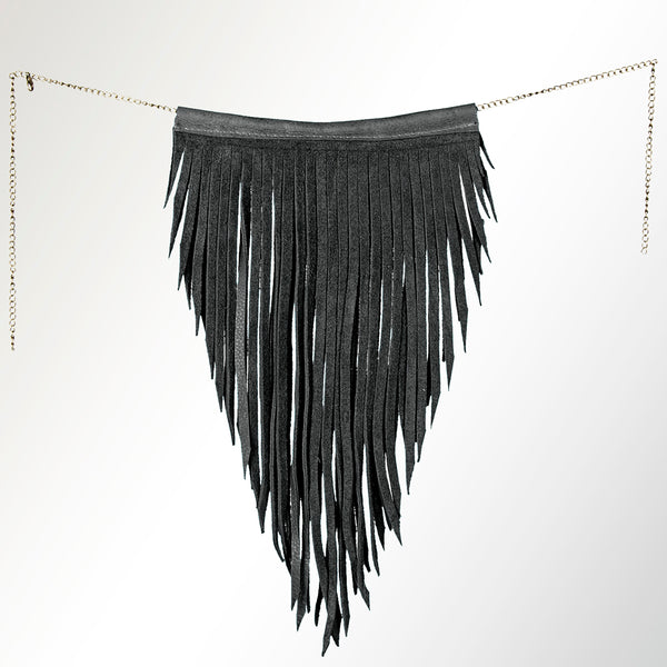 ADJW102B Western Fringe Chain Accessory - Genuine Black suede Statement Piece