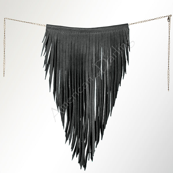 ADJW102B Western Fringe Chain Accessory - Genuine Black suede Statement Piece