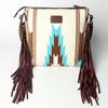 LC-ADBGZ306 Hand Tooled Leather & Wool Aztec Crossbody Bag with Fringe - Turquoise Southwestern Design