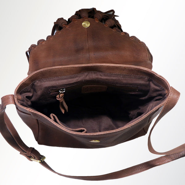 ADBGM118 Hand-Painted Leather Fringe Crossbody Bag - Western Scene Artwork