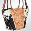 ADBG621A American Darling Hand Tooled Floral & Hair-On Cowhide Western Leather Tote Bag