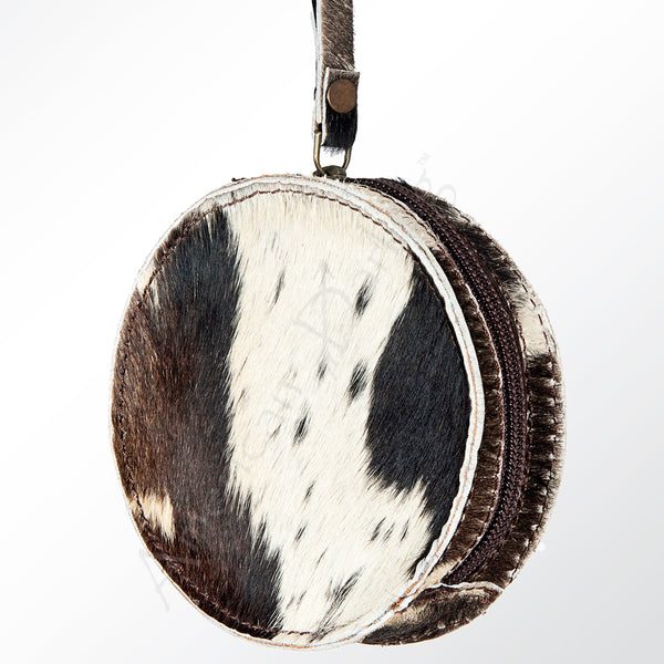 LC-ADBGZ319 Round Cowhide Canteen - Genuine Hair-On Hide Western Mini Pouch