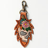 LC-ADKR164 Tooled Leather Skull Keyring Floral Design with Swivel Clip