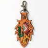 ADKR172 Tooled Leather Keyring Native Headdress, Cactus & Sunflower Motif