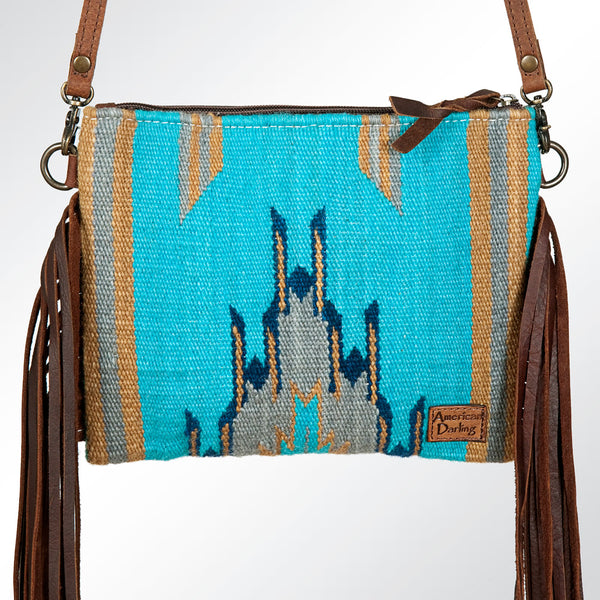 ADBG236 American Darling Hand-Tooled Floral Cross body Bag with Woven Saddle Blanket & Fringes