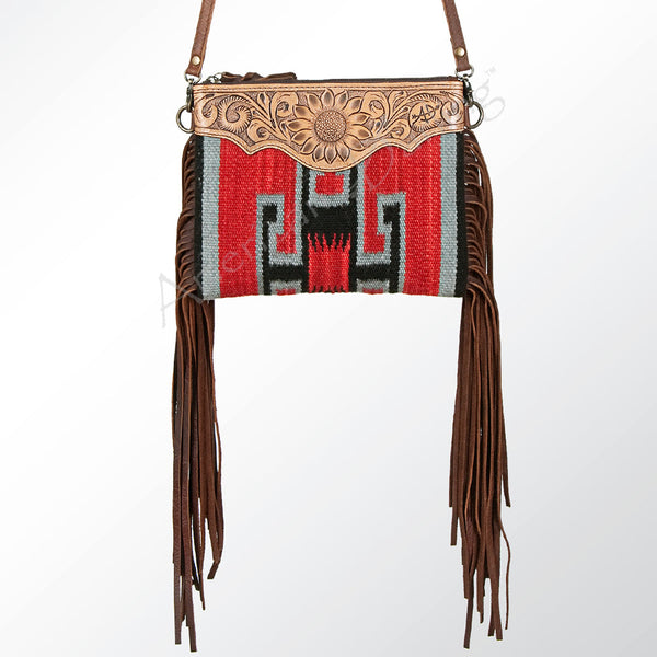 ADBG236 American Darling Hand-Tooled Floral Cross body Bag with Woven Saddle Blanket & Fringes