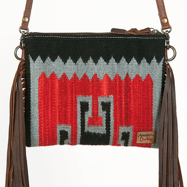 ADBG236 American Darling Hand-Tooled Floral Cross body Bag with Woven Saddle Blanket & Fringes