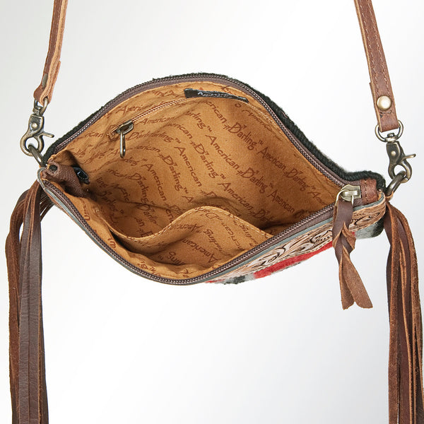 ADBG236 American Darling Hand-Tooled Floral Cross body Bag with Woven Saddle Blanket & Fringes