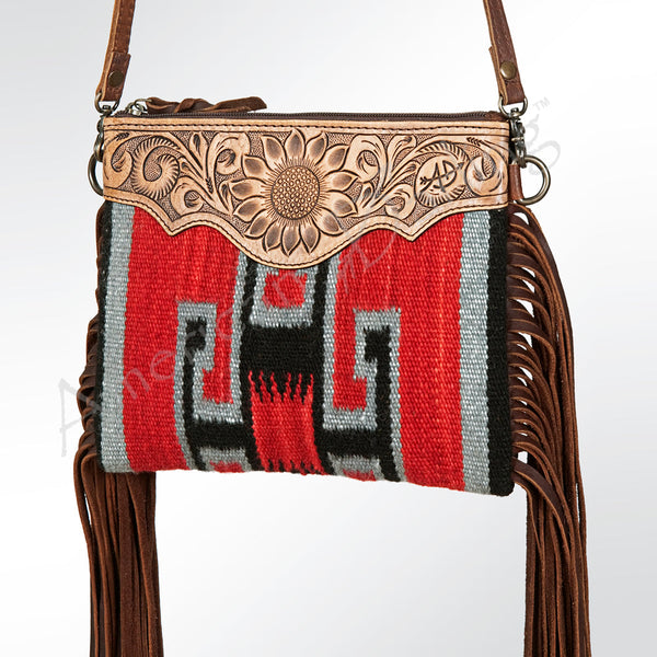 ADBG236 American Darling Hand-Tooled Floral Cross body Bag with Woven Saddle Blanket & Fringes