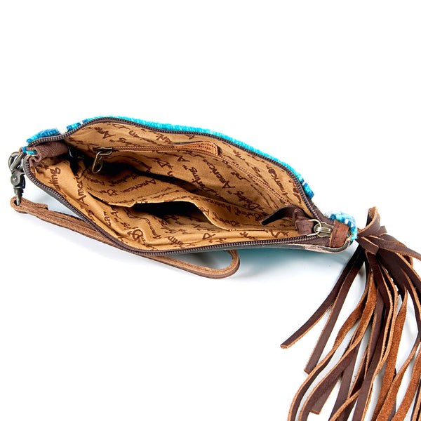 ADBG344 American Darling Western Leather Wristlet Bag with Hand Tooled Floral Carving and Saddle Blanket