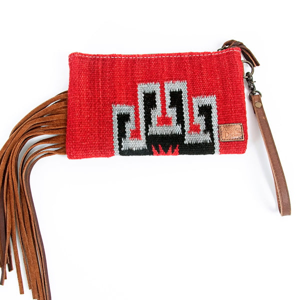 ADBG344 American Darling Western Leather Wristlet Bag with Hand Tooled Floral Carving and Saddle Blanket