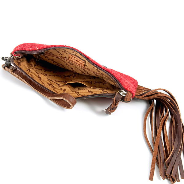 ADBG344 American Darling Western Leather Wristlet Bag with Hand Tooled Floral Carving and Saddle Blanket