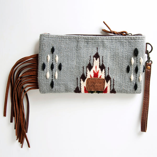 ADBG344 American Darling Western Leather Wristlet Bag with Hand Tooled Floral Carving and Saddle Blanket