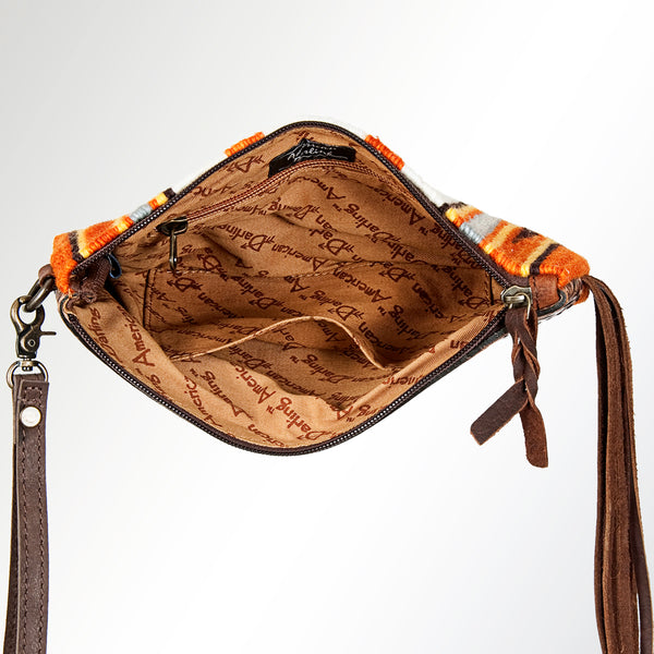 ADBG344 American Darling Western Leather Wristlet Bag with Hand Tooled Floral Carving and Saddle Blanket