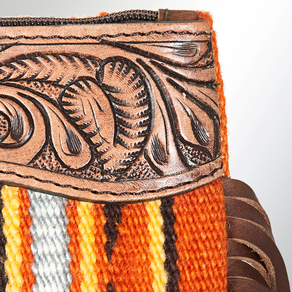 ADBG344 American Darling Western Leather Wristlet Bag with Hand Tooled Floral Carving and Saddle Blanket