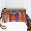 ADBG344 American Darling Western Leather Wristlet Bag with Hand Tooled Floral Carving and Saddle Blanket