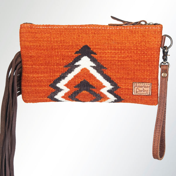 ADBG344 American Darling Western Leather Wristlet Bag with Hand Tooled Floral Carving and Saddle Blanket