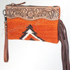 ADBG344 American Darling Western Leather Wristlet Bag with Hand Tooled Floral Carving and Saddle Blanket