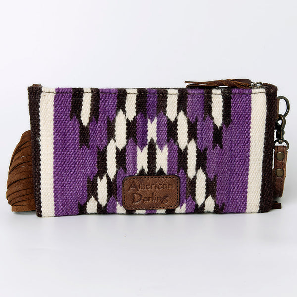 ADBG344 American Darling Western Leather Wristlet Bag with Hand Tooled Floral Carving & Saddle Blanket