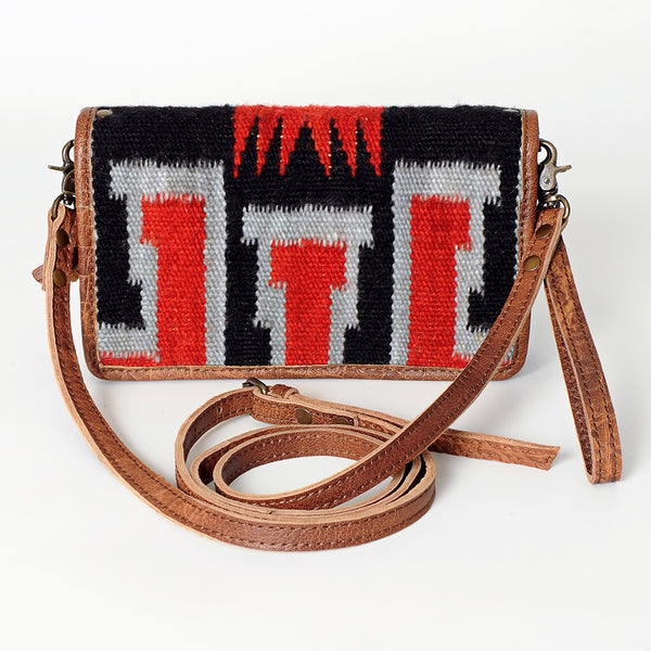 ADBG485 Southwestern Wool Organizer Bag with Leather Trim & Geometric Pattern