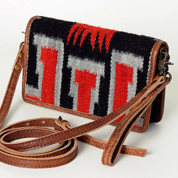ADBG485 Southwestern Wool Organizer Bag with Leather Trim & Geometric Pattern