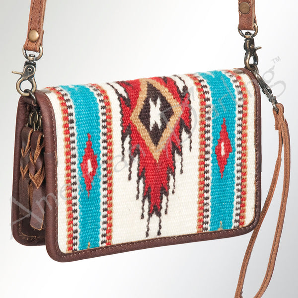 ADBG485 Southwestern Wool Organizer Bag with Leather Trim & Geometric Pattern